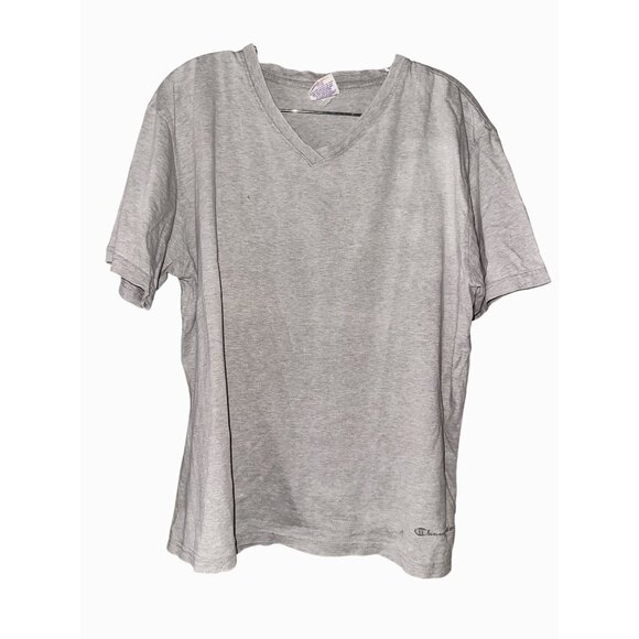 Vintage distressed Champion Gray V-Neck Short Sleeve T-Shirt XL Unisex Cotton Bl - Picture 1 of 6